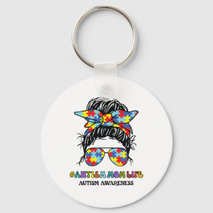 Autism Mum Life Messy Bun Autism Awareness Key Ring