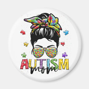 Autism Mum Life Messy Bun Sunglasses Bandanna Magnet