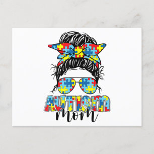 Autism Mum Life Messy Bun Sunglasses Bandanna Moth Postcard