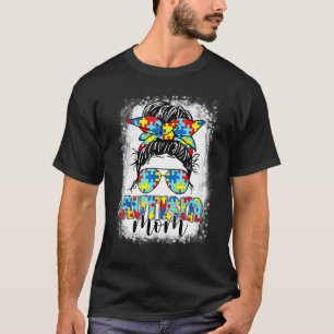 Autism Mum Life Messy Bun Sunglasses Bandanna Moth T-Shirt