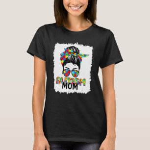 Autism Mum Life Messy Bun Sunglasses Bandanna Moth T-Shirt