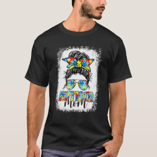 Autism Mum Life Messy Bun Sunglasses Bandanna Moth T-Shirt