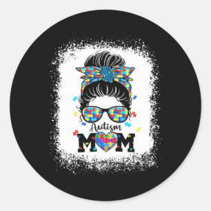 Autism Mum Life Messy Bun Sungles Bandanna Mothers Classic Round Sticker
