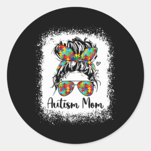 Autism Mum Life Messy Bun Sungles Bandanna Mothers Classic Round Sticker
