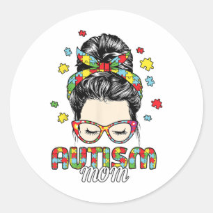 Autism Mum Life Messy Bun Sungles Byndana Mother’s Classic Round Sticker