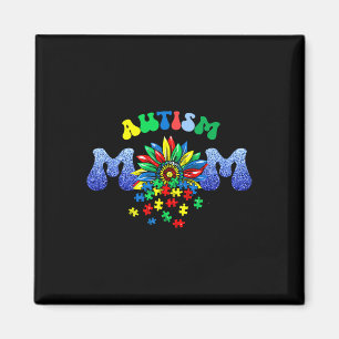 Autism Mum Life Sunflower Puzzle Piece Mothers Day Magnet