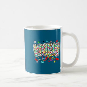 Autism mum mama leopard chequered puzzle piece bow coffee mug