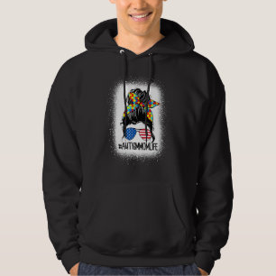 Autism Mum Messy Bun 4th Of July American Girls Mo Hoodie