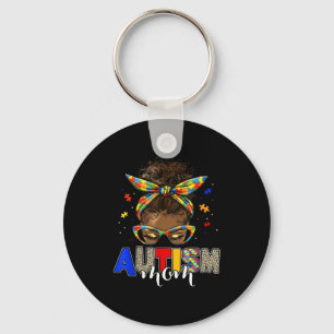 Autism mum messy bun black women autism awareness key ring