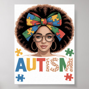 Autism Mum Messy Bun Black Women Autism Awareness Poster