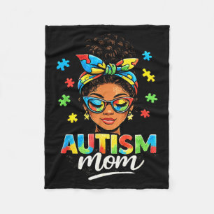 Autism mum messy bun black women world autism fleece blanket