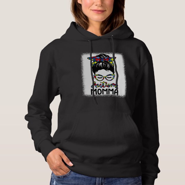 Autism Mum Messy Bun Bleached Autism Awareness Hoodie (Front)
