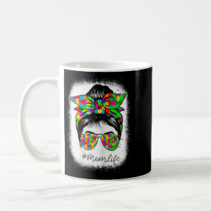 Autism Mum Messy Bun Bleached For Autism Awareness Coffee Mug