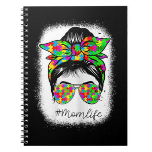 Autism Mum Messy Bun Bleached For Autism Awareness Notebook