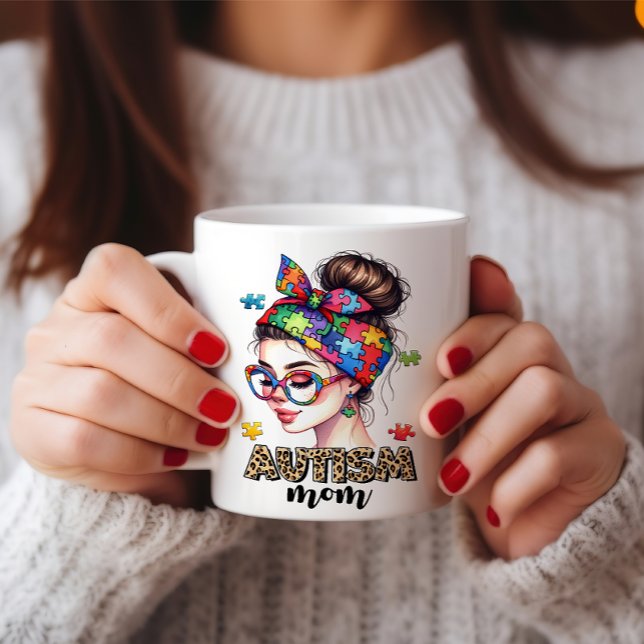 Autism Mum Messy Bun - Heartwarming Mother's Day Coffee Mug (Autism-Mom-Messy-Bun Mothers day Mug)