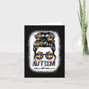 Autism Mum Messy Bun Puzzle Piece Awareness Mother Card