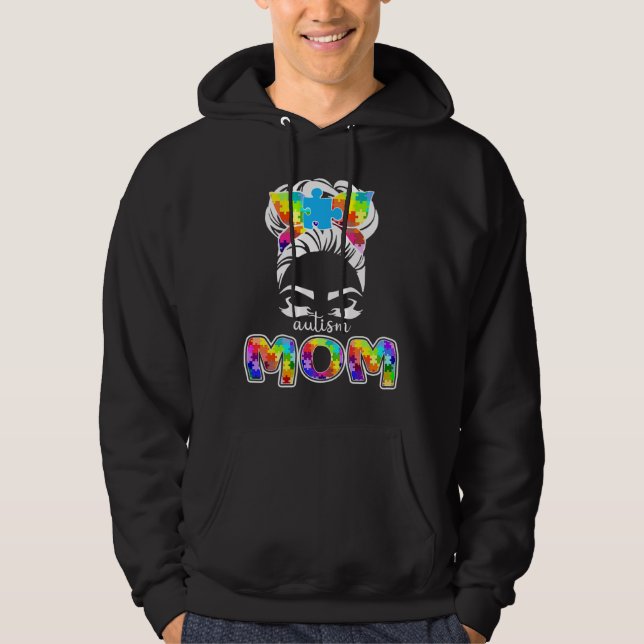 Autism Mum Messy Bun Sunglasses Bandanna Hoodie (Front)