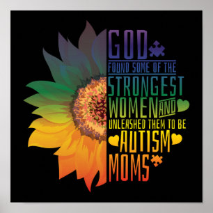 Autism Mum Mother Mama God Strongest Women Flower Poster
