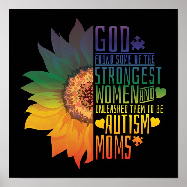Autism Mum Mother Mama God Strongest Women Flower Poster (Front)