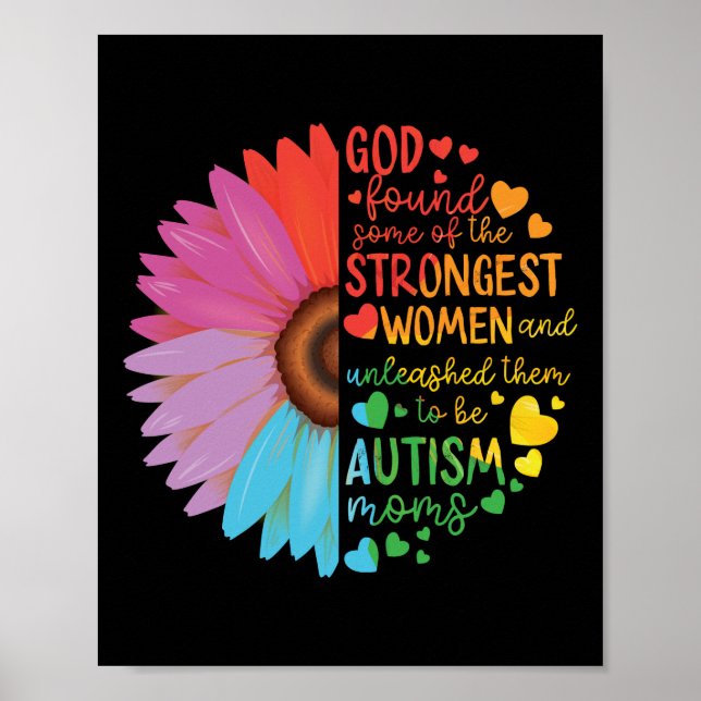 Autism Mum Mother Mama God Strongest Women Flower Poster (Front)