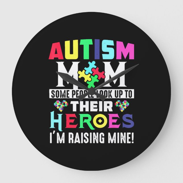 Autism Mum My Son Is Hero Autism Awareness Costume Large Clock (Front)