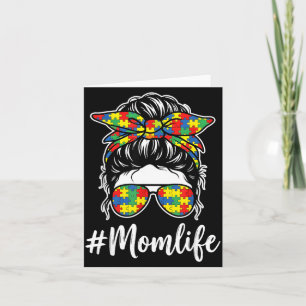 Autism Mum Puzzle Bow Messy Bun Awareness Mothers Card