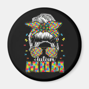 Autism Mum Puzzle Messy Bun Mum Awareness Magnet