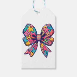 Autism Mum Puzzle Piece Coquette Bow Ribbon Autism Gift Tags
