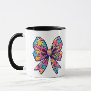 Autism Mum Puzzle Piece Coquette Bow Ribbon Autism Mug