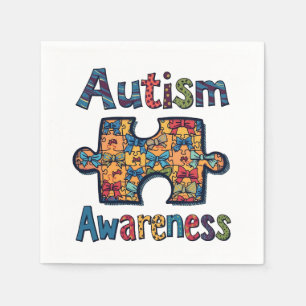Autism Mum Puzzle Piece Coquette Bow Ribbon Autism Napkin