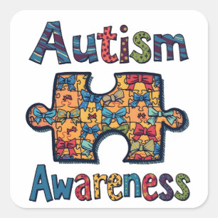Autism Mum Puzzle Piece Coquette Bow Ribbon Autism Square Sticker