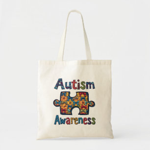 Autism Mum Puzzle Piece Coquette Bow Ribbon Autism Tote Bag