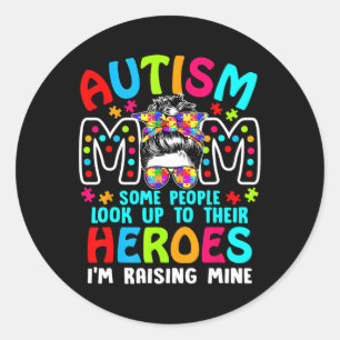 Autism Mum Raising A Hero Puzzle Piece Support Kid Classic Round Sticker