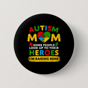 Autism Mum Raising Hero Groovy Messy Bun Autism Aw 6 Cm Round Badge