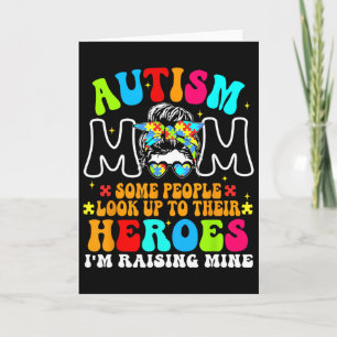 Autism Mum Raising Hero Groovy Messy Bun Autism Aw Card