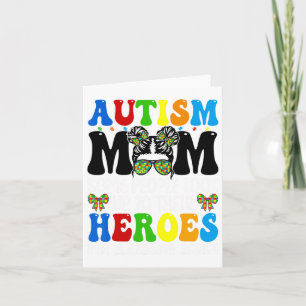 Autism Mum Raising Hero Groovy Messy Bun Autism Aw Card