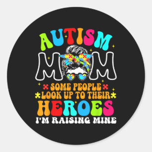 Autism Mum Raising Hero Groovy Messy Bun Autism Aw Classic Round Sticker