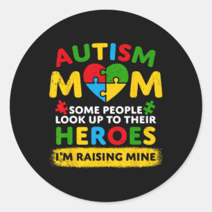 Autism Mum Raising Hero Groovy Messy Bun Autism Aw Classic Round Sticker