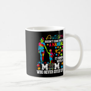 Autism Mum Raising Hero Groovy Messy Bun Autism Aw Coffee Mug