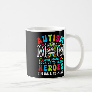 Autism Mum Raising Hero Groovy Messy Bun Autism Aw Coffee Mug