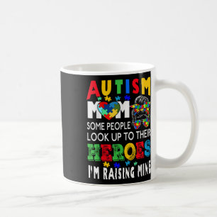 Autism Mum Raising Hero Groovy Messy Bun Autism Aw Coffee Mug