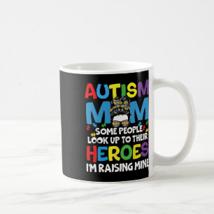 Autism Mum Raising Hero Groovy Messy Bun Autism Aw Coffee Mug
