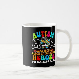 Autism Mum Raising Hero Groovy Messy Bun Autism Aw Coffee Mug