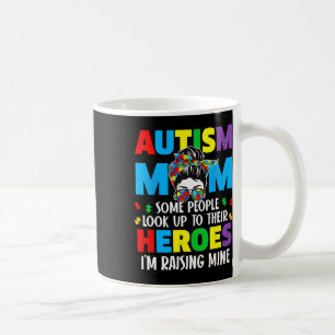 Autism Mum Raising Hero Groovy Messy Bun Autism Aw Coffee Mug