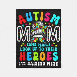 Autism Mum Raising Hero Groovy Messy Bun Autism Aw Fleece Blanket