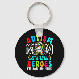 Autism Mum Raising Hero Groovy Messy Bun Autism Aw Key Ring