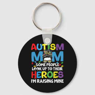 Autism Mum Raising Hero Groovy Messy Bun Autism Aw Key Ring