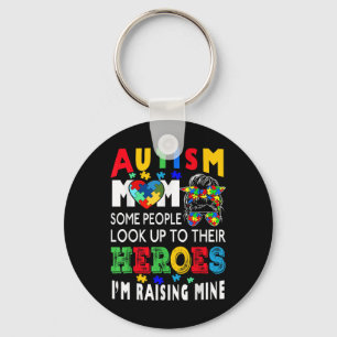 Autism Mum Raising Hero Groovy Messy Bun Autism Aw Key Ring