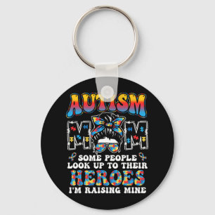 Autism Mum Raising Hero Groovy Messy Bun Autism Aw Key Ring