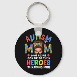 Autism Mum Raising Hero Groovy Messy Bun Autism Aw Key Ring